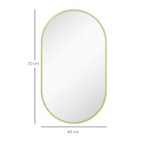 HOMCOM Marele miroir oval de perete cu cadru din aluminiu în stil minimalist, montaj vertical sau orizontal cu 3 cârlige, 40 x 70 cm, auriu(m-3)
