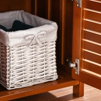 HOMCOM Banc pentru pantofi mobilier pentru pantofi din bambus cu pernă de șezut, 3 uși și compartiment ascuns, maro(m-5)