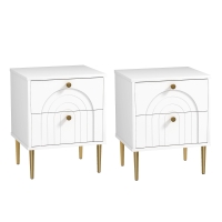 HOMCOM Lot de 2 noptiere cu 2 sertare și picioare din oțel pentru cameră de zi, dormitor - 40 x 35 x 50 cm, alb