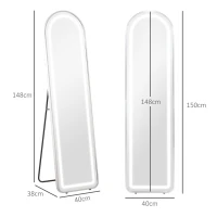 HOMCOM Oglindă completă în arc oglindă de corp cu LED 3 culori lumina reglabile funcție memorie 150 x 40 cm argintiu(m-3)