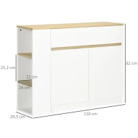 HOMCOM Bufet mobilier depozitare cu 2 sertare 3 rafturi deschise și dulap 2 uși 110 x 29,5 x 82 cm alb(m-3)