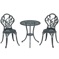 Outsunny Set Mobilier de Grădină 2 Locuri 2 Scaune + Masă Rotundă Fontă de Aluminiu Imitație Fier Forjat Verde(m-7)