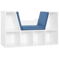 HOMCOM Bibliotecă Bancă 2 în 1 Design Contemporan 6 casete 3 Perne incluse 102L x 30l x 61A cm Alb Albastru(m-1)