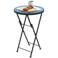 Outsunny Masă de grădină mozaic, Masă rotundă pliabilă pentru terasă cu cadru metalic și blat de ceramică, Model mozaic, Albastru