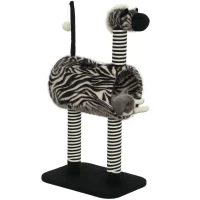 PawHut Copac zgâriat în design zebra, 1 tunel pentru pisici, 3 stâlpi de zgâriat 48,5 cm x 35 cm x 93 cm, Negru + Alb(m-1)