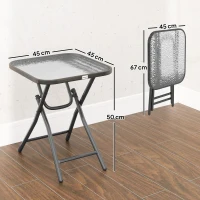 Outsunny Masă de cafea pătrată de bistro pentru grădină 45 x 45 x 50 cm pliabilă metal negru blat sticlă temperată negru(m-3)