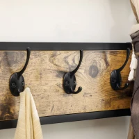 HOMCOM Garderobă în Design Industrial, 1 Tablă Mesaje, 1 Scaun, 8 Cârlige, 1 Geantă de Depozitare, Negru Maro(m-3)