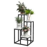 Outsunny Raft pentru plante din metal și lemn, 4 nivele de înălțimi diferite, stil industrial, 34 x 34 x 66 cm