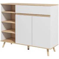 HOMCOM Bufet mobilier de depozitare bucătărie 1 placard dublă ușă 1 sertar și 4 nișe rafturi reglabile alb(m-7)