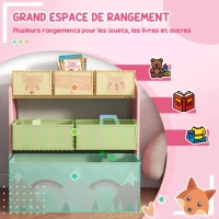 Table et 2 chaises pour enfants + tableau chevalet double-face + meuble à jouets de rangement à 6 boîtes, rose(m-6)