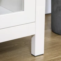 HOMCOM Bufet mobilier de depozitare cu 3 uși din sticlă 2 rafturi reglabile aspect de lemn deschis 120 x 40 x 70 cm alb(m-4)