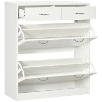 HOMCOM Dulap de pantofi 2 sertare și 2 uși rabatabile cu poliță reglabilă 80 x 30 x 91,5 cm mânere aluminiu natural(m-5)