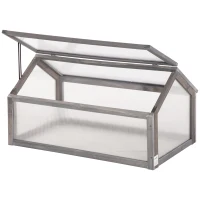 Outsunny Mini seră, Seră compactă din lemn, Plăci de policarbonat, Deschidere pentru ventilare, 90L x 52B x 49,5H cm, Gri(m-1)