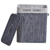 HOMCOM Coș de rufe din bambus cu capac 100 L Colector de rufe cu mânere din PU, sac de rufe din pânză de vela, Coșuri de rufe pentru bucătărie dormitor baie Gri(m-5)