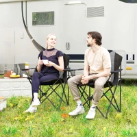 Outsunny Lot de 2 scaune pliante camping rembursate cu spătar înalt cu suport pentru pahar, greutate 120 kg, gri închis(m-4)