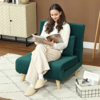 HOMCOM Şezlong cu funcţie de dormit, Fotoliu pliabil de relaxare în aspect de catifea, Spătar reglabil, suportă până la 120 kg, Verde închis(m-2)