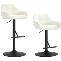 HOMCOM Lot de 2 taburete de bar, scaune de bar, înălțime reglabilă, material textil efect in și bază din oțel, 52,5 x 53 x 86,5-108 cm, crem