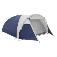 Outsunny Cort de camping 3/4 persoane în formă de dom ușor ventilat cu uși cu fermoar 320 x 240 x 130 cm bleu foncé gri deschis(m-7)