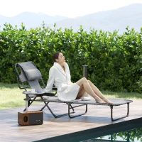 Outsunny Șezlong de grădină pliabil cu spătar reglabil în 4 poziții, și pernă suport cap 72L x 194l x 31H cm Gri(m-2)