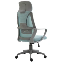 Vinsetto Scaun de Birou Ajustabil cu Suporturi pentru Brațe Suport pentru Cap și Funcție de Balansare Greutate Suportată 120 kg 64x55x116-126 cm Albastru(m-4)