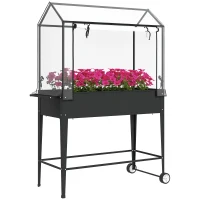 Outsunny Strat Înălțat pentru Grădină pe Picioare, cu Husă din PVC, Roți și Orificiu de Drenaj, 100 x 45 x 152 cm, Negru(m-1)