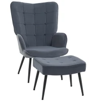 HOMCOM Scaun cu Ottoman, Relaxsessel capitonat, Gri închis(m-6)