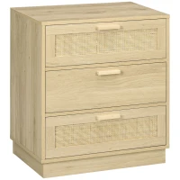 HOMCOM Comoda design boem din ratan cu 3 sertare, mobilier de depozitare pentru living, hol, intrare, lemn natural(m-7)