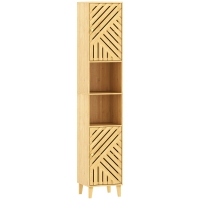 HOMCOM Coluna de Casa de Banho Estreita Armário de Casa de Banho Alto com Portas e Pés de Bambu 32x30x170 cm Madeira