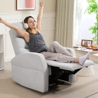 HOMCOM Fotoliu relaxant reglabil cu suport pentru picioare, fotoliu tapițat modern, Gri deschis(m-2)