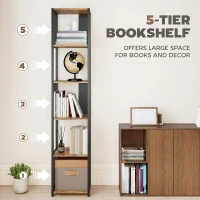 HOMCOM 5-Tier Bookshelf with Steel Frame - Rustic Brown(m-4)