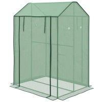 Outsunny Seră de grădină cu 2 spații și 2 uși cu role - 0,8 m² Seră pentru tomate dim. 1L x 0,8l x 1,5H m, Oțel și PE(m-5)