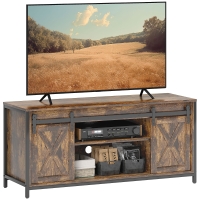 HOMCOM Stand TV Lowboard, Design industrial, pentru televizoare de 60'', 6 rafturi, 2 uși glisante, Maro/Negru