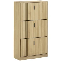 HOMCOM Dulap de pantofi cu 3 uși culisante 18 perechi capacitate mare pentru intrare hol living 63 x 24 x 117 cm stejar(m-1)