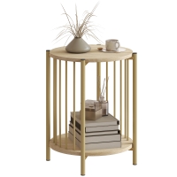 HOMCOM Masa laterală, masă de cafea cu 2 nivele cu raft de depozitare și cadru din oțel, Ø 41 x 49 cm efect lemn natural