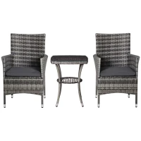 Set de mobilier de balcon Outsunny pentru 2 persoane, Set de scaune din ratan, Set de mobilier de grădină Polyrattan, Gri închis(m-5)