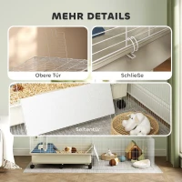 PawHut Cușcă pentru animale mici, balcon, rampă, suport pentru fân, sticlă pentru apă, design cu 2 nivele, alb(m-4)