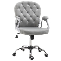 Vinsetto Scaun de birou, Scaun de birou ergonomic cu braț, Spătar capitonat, Înălțime reglabilă, Scaun de calculator cu catifea, Foaier pentru biroul de acasă, Gri