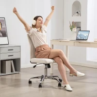 HOMCOM Scaun de birou fără accoudoirs, fauteuil de birou, înălțime reglabilă și pivotant 360°, 43 x 56 x 78-88 cm, crem(m-4)