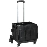 HOMCOM Cărucior de cumpărături pliabil, cu trepte, mâner telescopic, capacitate 65 kg, negru.(m-6)