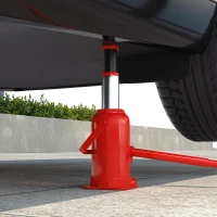 HOMCOM Cric bouteille hidraulique 12 T, cric hidraulic cu sticlă gamă de ridicare 19-37 cm mâner lung și suport, roșu(m-3)