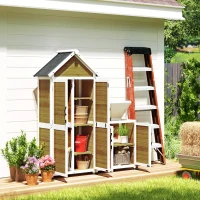 Outsunny Abri de jardin + armoire de rangement en bois cu toit incliné en asfalt, rafturi și uși blochează, natural(m-2)