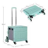 HOMCOM Cărucior de cumpărături pliabil, cu trepte, mâner telescopic, capacitate 65 kg, verde.(m-3)