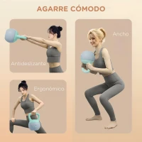 SPORTNOW Pesa Rusa 4 kg Kettlebell Relleno de Arena Metálica y Mango Antideslizante para Entreno en Casa 19x15x25 cm Verde y Gris(m-5)