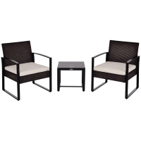 Set de mobilier de balcon Outsunny din Poliratan pentru 2 persoane, set de balcon cu perne Maro+Crem
