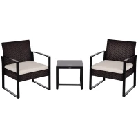 Set de mobilier de balcon Outsunny din Poliratan pentru 2 persoane, set de balcon cu perne Maro+Crem(m-1)