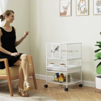 PawHut Colivie pentru Păsări cu Panouri Acrilice Cupe Suport Role și Raft Inferior 48x46x83 cm Alb(m-2)