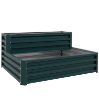 Outsunny Pat de flori înălțat fond deschis 2 etaje pentru plante aromatice legume fructe flori 120 x 101 x 58 cm verde(m-7)