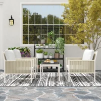 Outsunny Set mobilier grădină poliratan, canapea dublă, scaun, masă sticlă, 4 persoane, Maro, Gri(m-5)