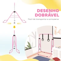 HOMCOM Barra de Ginástica para Crianças com Altura Ajustável em 5 Níveis Anéis e Dobrável 148x105x88-128 cm Rosa(m-6)