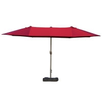 Outsunny Umbrelă de grădină umbrelă dublă rectangulară 4,6 lungime x 2,7 lățime x 2,4 înălțime m cu manivelă de deschidere/închidere, saci de greutate și bază incluse, pentru balcon, piscină, burgund